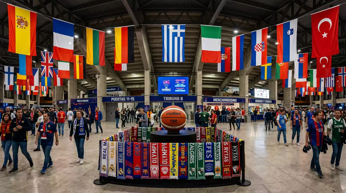 Mapa de Europa con los clubes participantes en la Basketball Champions League 2025-26 destacados por país