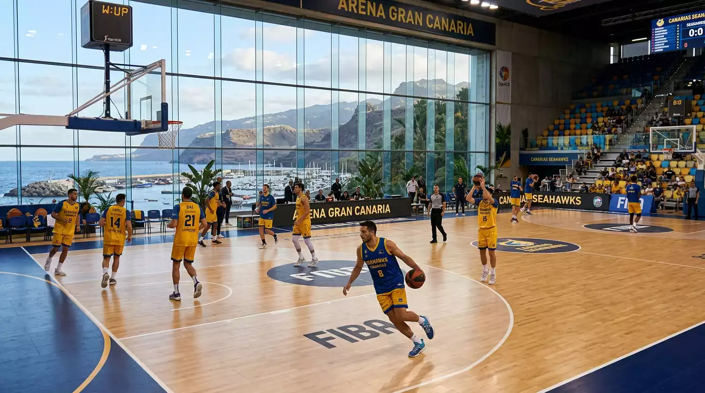 Jugadores de Dreamland Gran Canaria en un partido de la Basketball Champions League